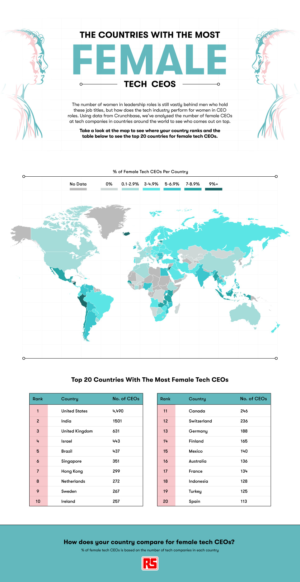 The Countries With The Most Female Tech CEOs infographic