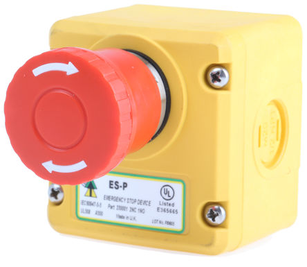 230001 | IDEM E-Stop, Twist to Reset, Red/Yellow 40mm Round Head | IDEM